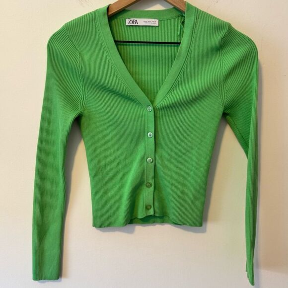 Zara Sweaters - Zara Vibrant Green Button-Up Cardigan Small